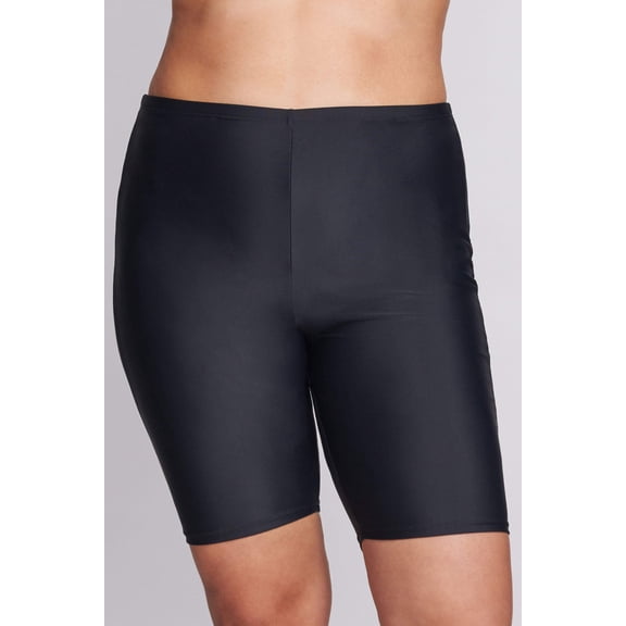 Plus Size Long Length Capri Swim Short in Solid Black