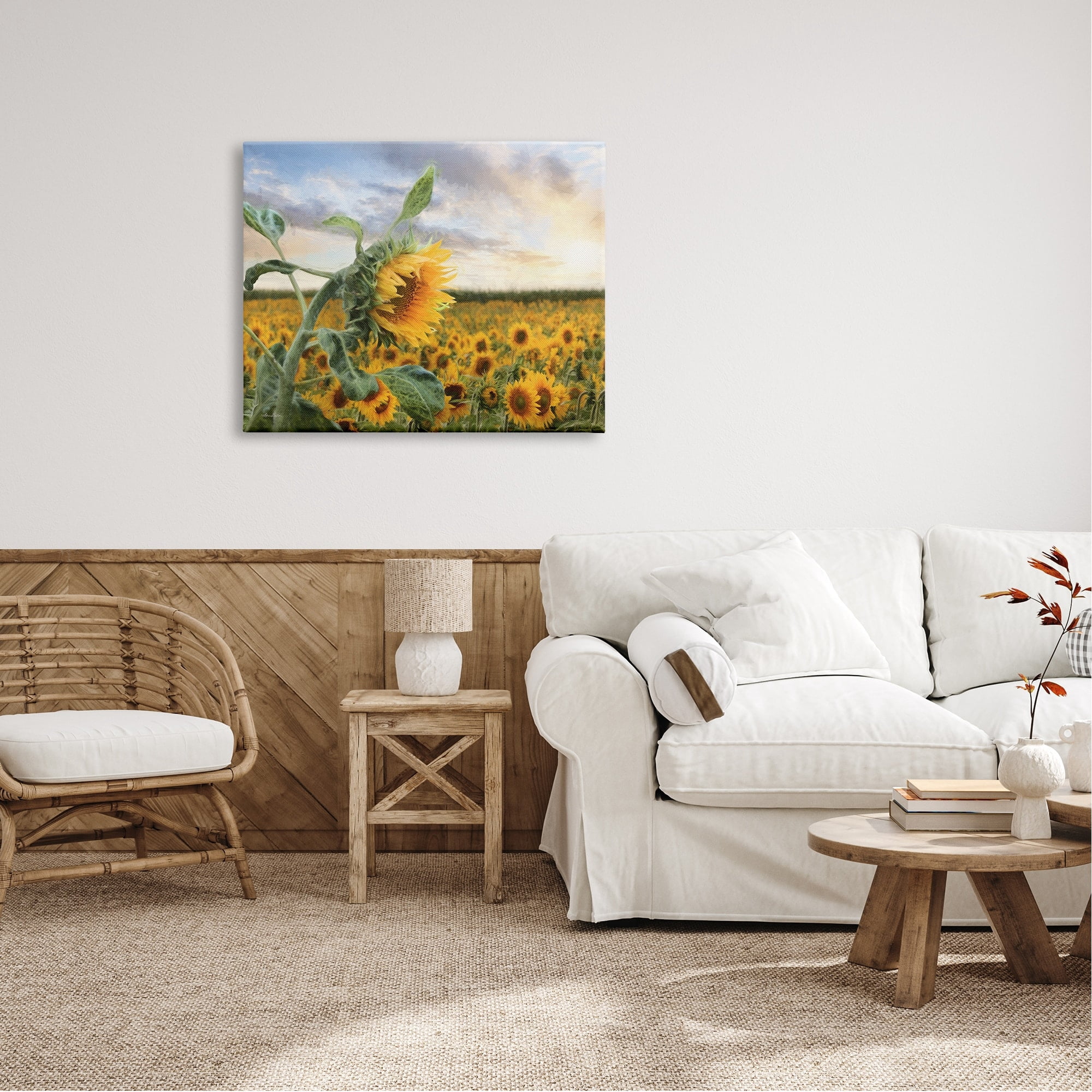 Stupell Industries Bright Yellow Sunflowers Blooming Field Sunshine Sky Photography Gallery-Wrapped Canvas Print Wall Art, 40x30, by Lori Deiter