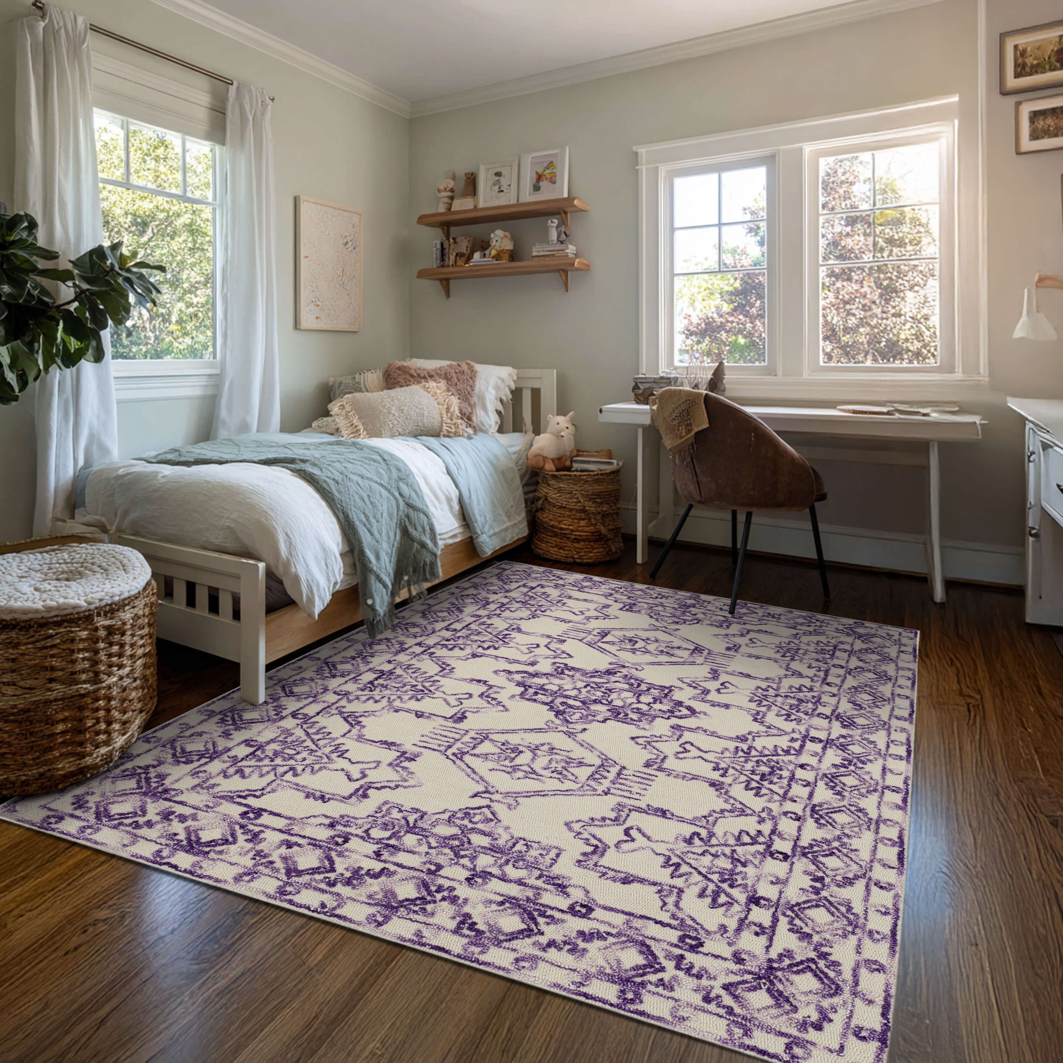 Mohawk Home Kids Collection Geometric Nomad Low Pile Stain/Fade Resistant Non-Skid Area Rug, Purple, 8' x 10