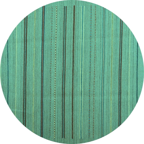 Ahgly Company Machine Washable Indoor Round Abstract Turquoise Blue Contemporary Area Rugs, 5' Round