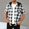 thumbnail image 5 of CYiJun George Button Down Shirts for Men Summer Casual Short Sleeves Flannel Hoodie Plaid Shirt, 5 of 9