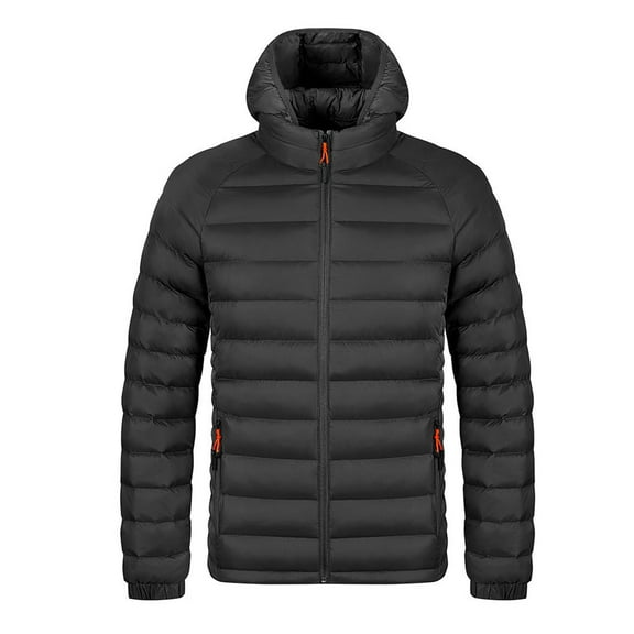 LEKWK Men Puffer Jacket with Hood Thick Light Weight Thick Winter Coat Warm Quilted Zip Up Thermal Down Jackets Padded Pockets Puffy Coats Plus Size Outerwear, Black 2XL