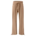 thumbnail image 4 of Usmixi Womens Wide Leg Trousers Casual Plus Size Solid Lightweight Straight Long Pants Drawstring Elastic Waist Summer Leisure Wear Pants with Pocket Khaki XXXL, 4 of 5