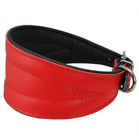 Dogs My Love Real Leather Extra Wide Padded Tapered Dog Collar (14.25"-17" Neck; 2.5" Wide, Red)