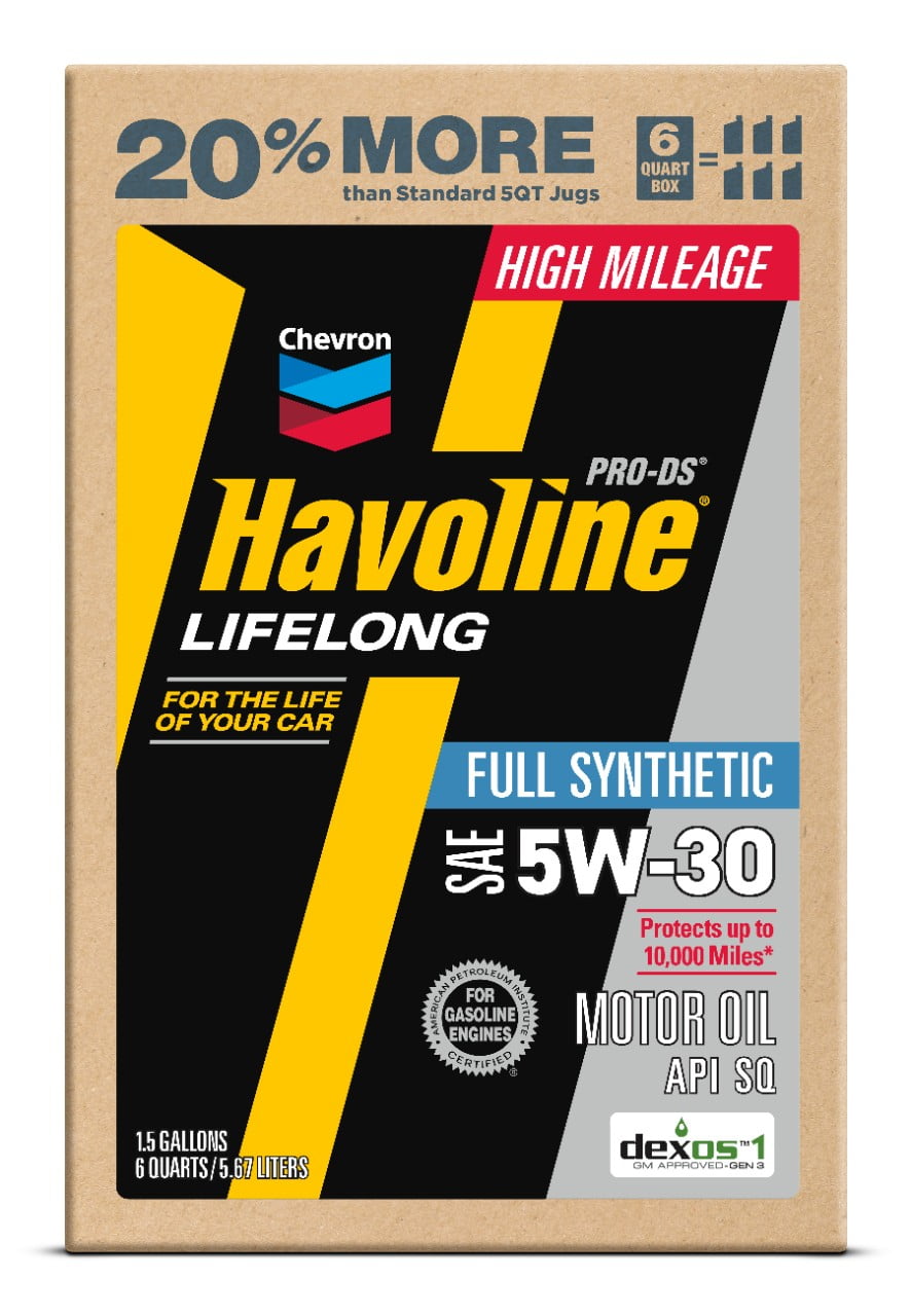 (3 pack) Chevron Havoline Lifelong 5W-30 Full Synthetic Motor Oil, 6 Quarts (Smart Change Box)