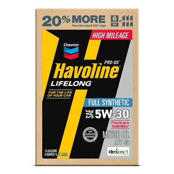 Chevron Havoline Lifelong 5W-30 Full Synthetic Motor Oil, 6 Quarts (Smart Change Box)