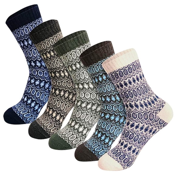 Huowey Womens 5 Pairs Crew Socks Thick Casual Socks Geometric Pattern Stretchy Fall Winter Warm Soft Daily Wear Socks,Multicolor