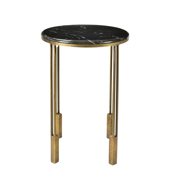 Homeroots 488553 23 in. Gold & Black Marble & Iron Round End Table