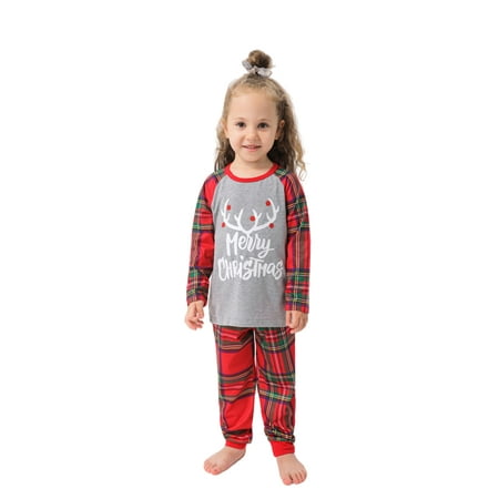 

Christmas Pajamas Matching Family Plaid Printed Sleepwear Nightgown Holiday Xmas Loungewear Homewear Kid 3-4Y