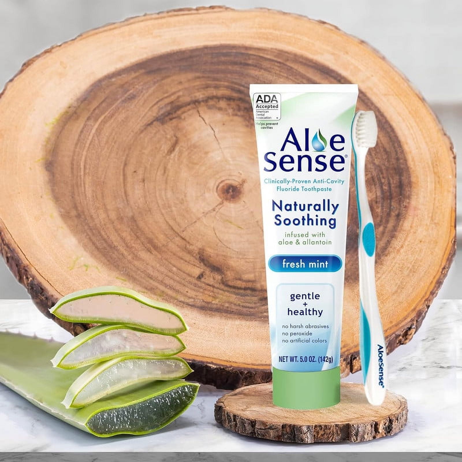 AloeSense Naturally Soothing Fluoride Toothpaste, Fresh Mint, 5 oz, 3 Pack