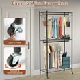 thumbnail image 6 of 2 Tier Clothing Rack With Cover Portable Wardrobe Closet Covered Garment Rack with 4 Wheels 2 Hanging Rods 2 Hook Racks 35.43x17.13x72.44in, 6 of 12