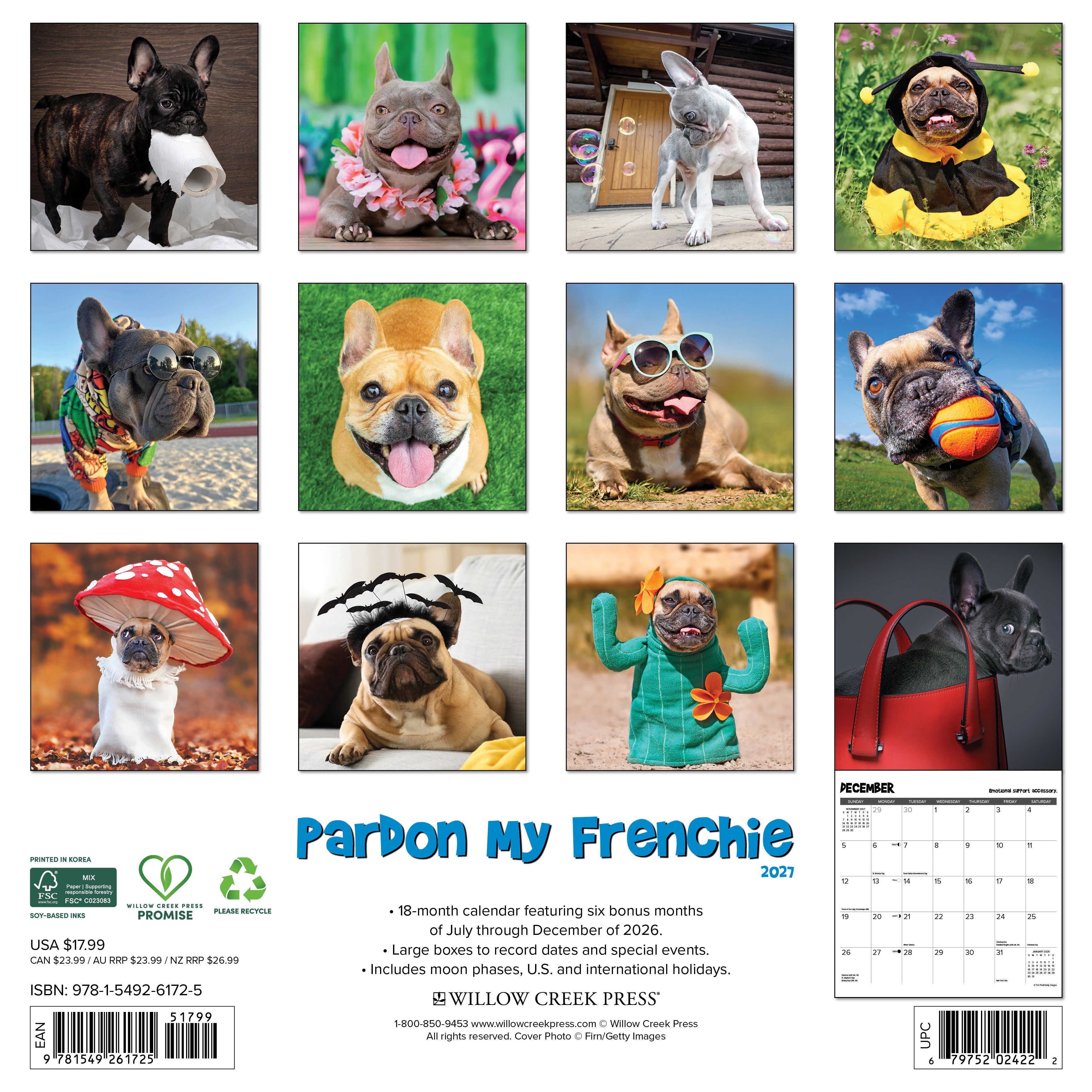 Willow Creek Press, Pardon My Frenchie 2027 Wall Calendar