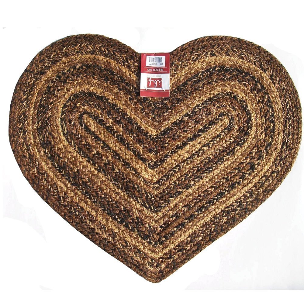 Braided Area Rug 20 x 30 Heart Shape Jute Cappuccino Design, Cappuccino