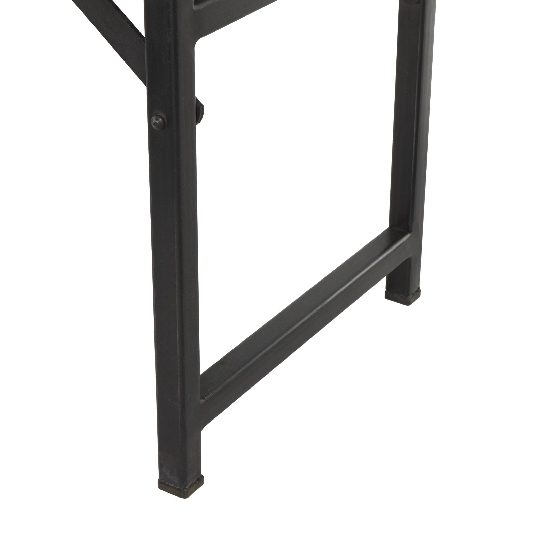 DecMode Teak Wood Long Bench with Black Metal Legs, Dark Brown