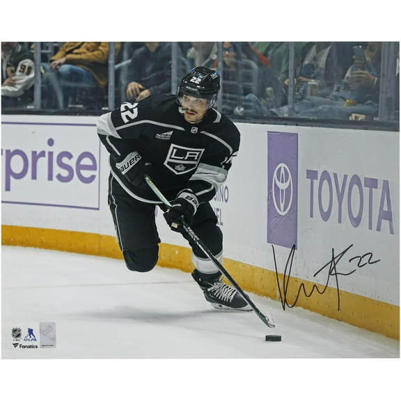 Kevin Fiala Los Angeles Kings Autographed 16" x 20" Black Jersey with Puck Photograph - Fanatics Authentic Certified