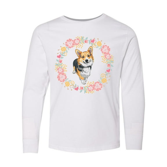 Inktastic Corgi Wreath for Dog Lovers Long Sleeve Youth T-Shirt