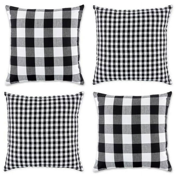 Design Imports Z02369 18 x 18 in. Assorted Black & White Gingham & Buffalo Check Pillow Cover - Set of 4