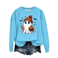 thumbnail image 3 of DDAPJ pyju Halloween Ghost Sweatshirt for Women Long Sleeve Crewneck Sweatshirts Teen Girls Cute Graphic Pullover Tops Lightweight Holiday Party Sweatshirt Sky Blue XL, 3 of 3