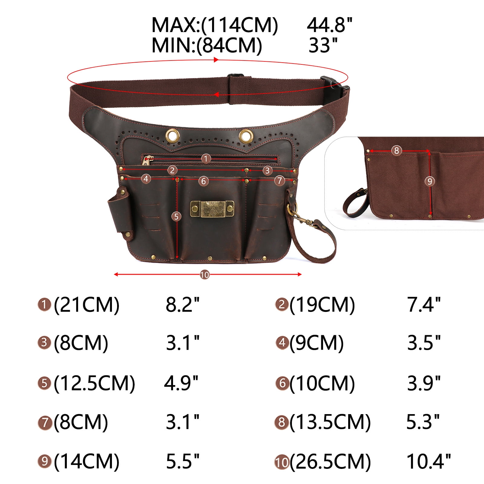 TOURBON Leather Tool Waist Bag Heavy Duty Tool Belt Pouch Quick Release Buckle Adjustable for Electrician Carpenter Brown