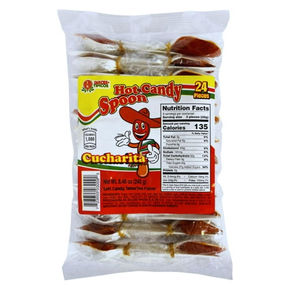 Cucharita Tamarindo Spoon Candy (24 Count) - Dulces Típicos Brand - Hot Candy Tamarind Spoon - Mexican Candy: