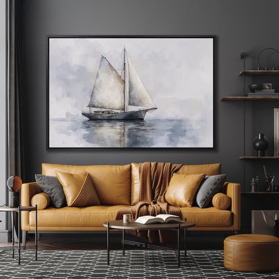 Serene Seascape Sailing Boat Poster, Nautical Wall Art, Tranquil Ocean Art, Maritime Decor For Living Room, Ready To Hang Gift, Unframed Poster Size 16x24