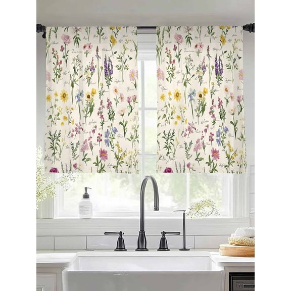 Botanical Garden Florals Sheer Curtains for Living Room Bedroom Spring Watercolor Wildflowers Sheer Curtains 54 Inch Long 2 Panels Set Light Filtering Curtain Window Treatments Drapes for Dining Room