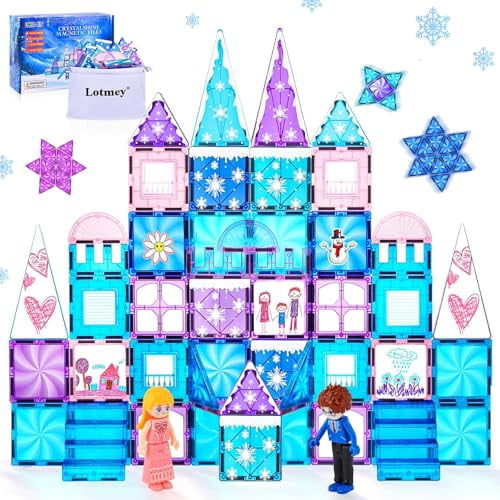 Diamond Magnetic Tiles Set with Magnetic Doodle Kit, 3D Blocks Magnet Toys for Girls 3 4-7,8-12, Educational Stem Toys Include Stairs Dolls Decals St