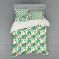 thumbnail image 2 of Tropical Duvet Cover Set, Soft Pastel Colored Hand-drawn Effect Colorful Flowers and Pointy Green Leaves, Bedding Set with Shams and Fitted Sheet, 3 Sizes, by Ambesonne, 2 of 3