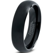 Charming Jewelers Tungsten Wedding Band Ring 4mm for Men Women Comfort Fit Black Domed Brushed Lifetime Guarantee Size 6