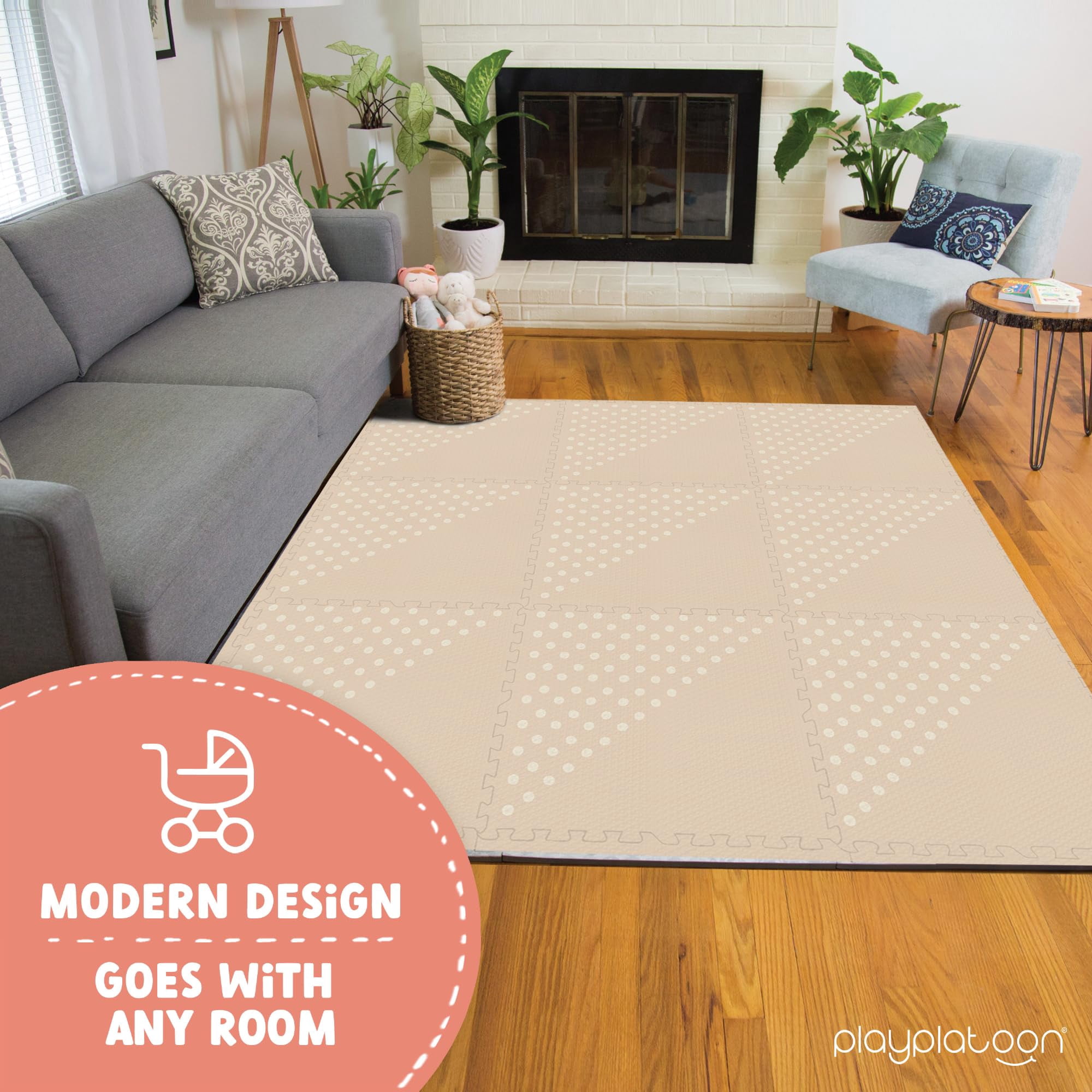Play Platoon Large Baby Play Mat for Floor 9 Tile 72 x 72 in - Extra-Thick Interlocking Foam Tiles 24 x 24 in - Soft Puzzle Mats for Playroom - Neutral Playmat Rug for Kids - Triangle