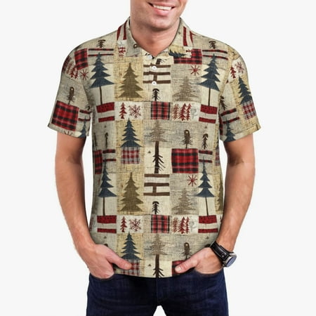 Goofa Rustic Plaid Forest Lodge Print Mens Polo Shirts Quick Dry Short Sleeve Golf T Shirt Performance Moisture Wicking Casual Workout-3X-Large