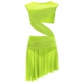 thumbnail image 3 of Sholeno Justaucorps de Danse Asymétrique en Maille Transparente pour Filles, Robe de Danse Lyrique Jaune Fluorescent 10, 3 of 4
