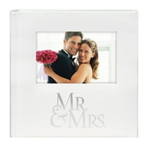 Malden Int Designs 2 Up 4x6 Photo Album With Memo Area Mr & Mrs Faux Leather Cover Book Bound White