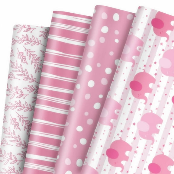 12 Sheets Baby Girl Wrapping Paper Shower Wrapping Paper 19.7 Inch x 25.6 Inch ,Stripes Design for Baby Shower Holiday Birthday Party