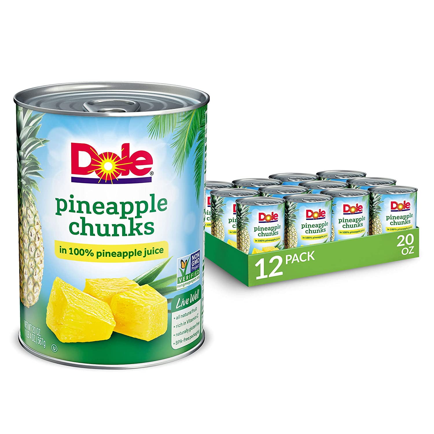 Dole Canned Pineapple Chunks in 100% Fruit Juice, 20 Ounce