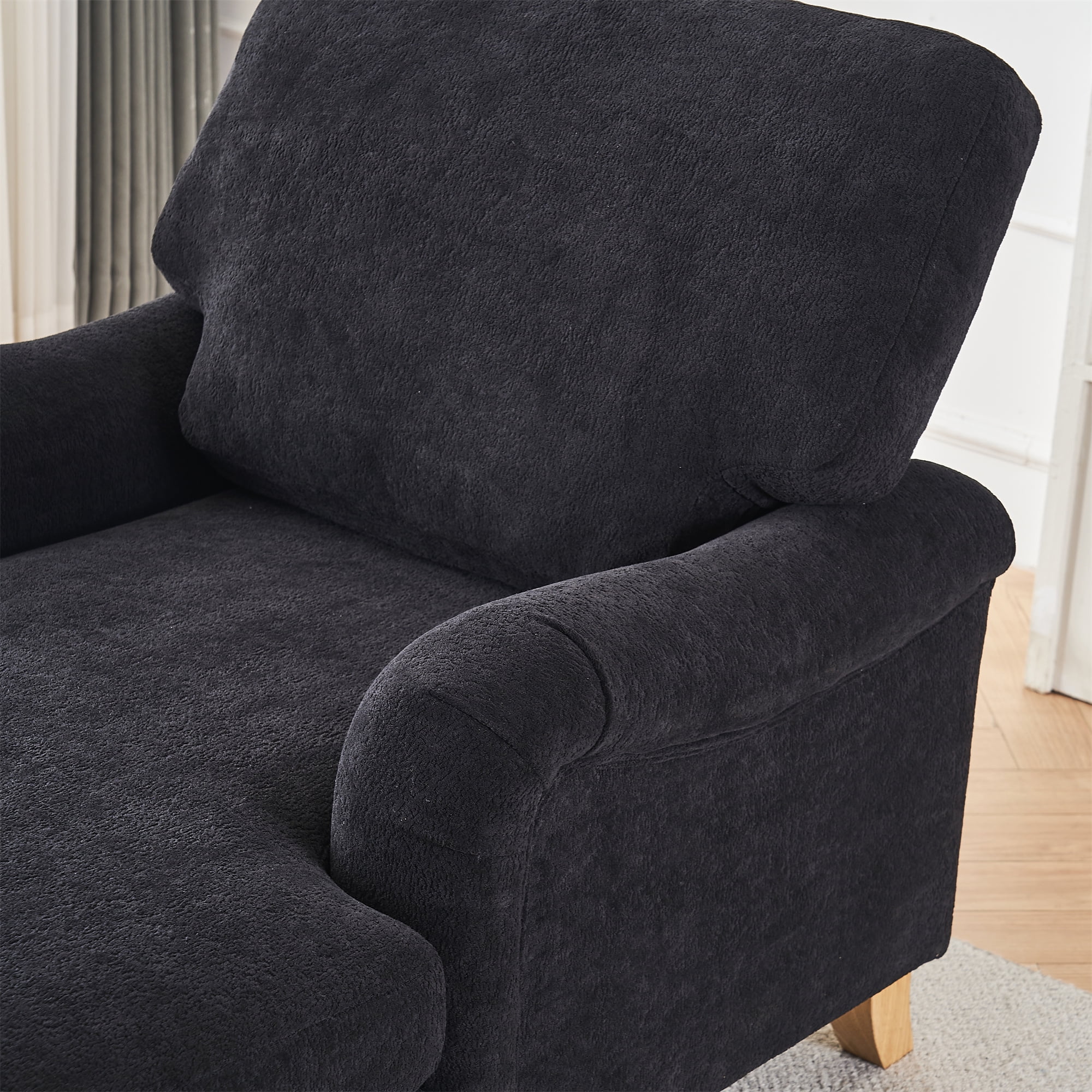 Aukfa Modern Oversized Chaise with Adjustable Backrest, Sleeper Chair Sofa Recliner for Living Room, Black