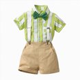 thumbnail image 2 of Sgkm Baby Boy Outfits Plaid Short Sleeved Button Shirts Detachable Overalls Gentle Toddler Outfits with Tie, 2 of 4