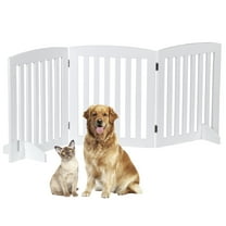 SAZYY Freestanding Pet Dog Gate 24 Inch Foldable Dog Fence Indoor 3 Panel Extra Wide Wooden Door for Stairs Hallways Doorways