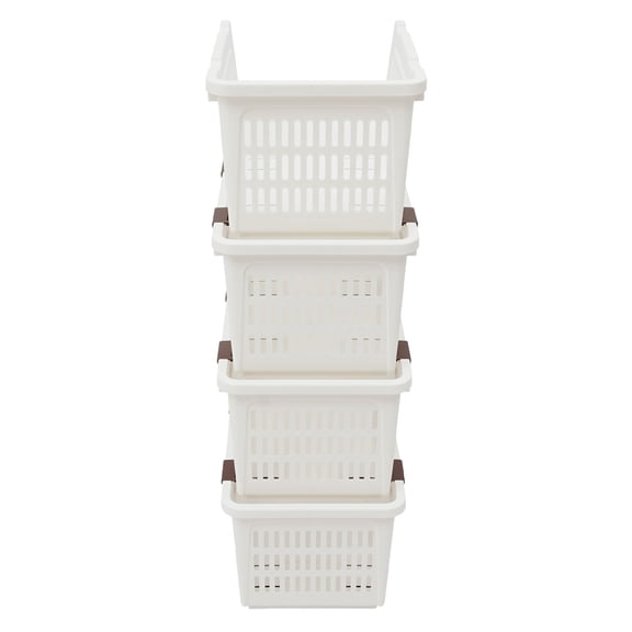 4 Pack Stacking Storage Baskets, Multifunctional PP Organizer Bins Space-Saving