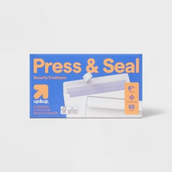 55ct Press and Seal Security Envelopes 3.5" x 6.5" White Self-Seal Mailing, Business, Letter