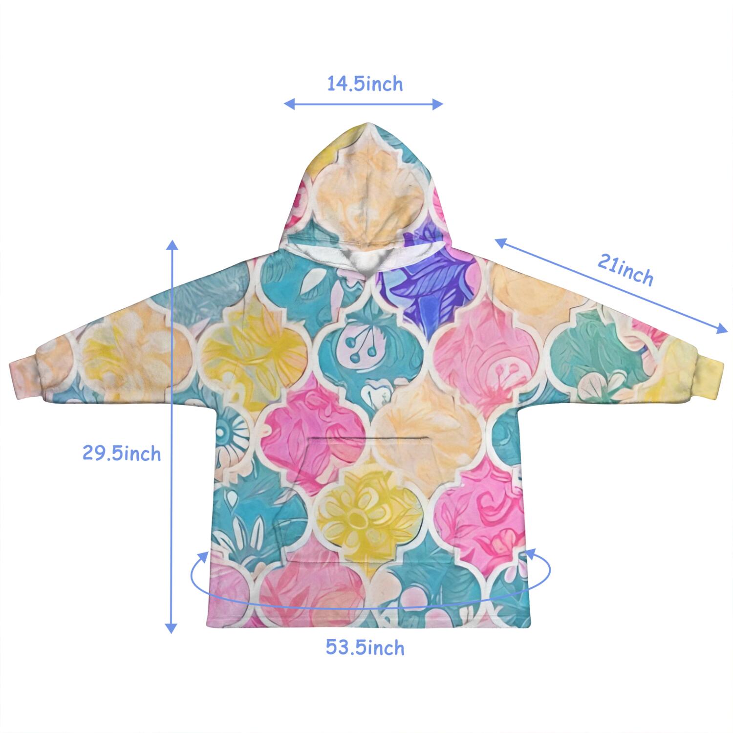 Multi Color Floral Checkered Pattern Blanket Hoodies for Kids 6-13YR Oversize Wearable Blanket Hoodies for Boys Girls Teens