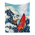 thumbnail image 1 of Surf Soft Flannel Fleece Throw Blanket, Summer Themed Abstract Cartoon with Surfer Boy on Vintage Design Ocean Waves Print, Cozy Plush for Indoor and Outdoor Use, 60" x 80", Multicolor, by Ambesonne, 1 of 6