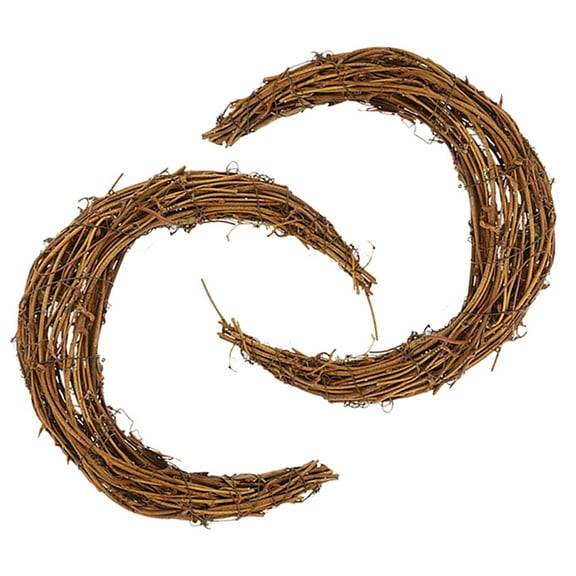 2pcs Natural Rattan DIY Wreathes Preserved Flower Wreath Moon Shape Wreath Rings