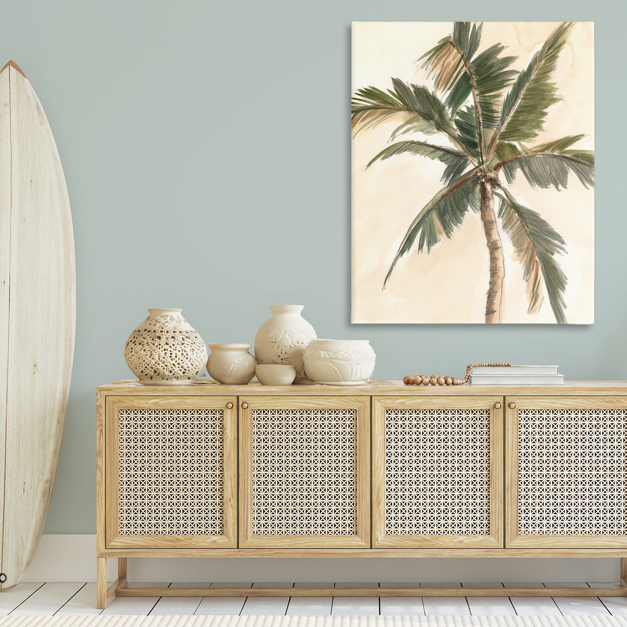 Stupell Industries Muted Palm Tree Plants & Flowers Painting Wrapped Canvas Art Print Wall Art, 36 x 48