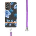 thumbnail image 3 of Flower Pattern Case for Samsung Galaxy A33 5G, Detachable Shoulder Strap Lanyard Crossbody Slim Lightweight Floral Cover with Soft Silicone Shockproof Drop Resistant Case,Blue Peony, 3 of 7