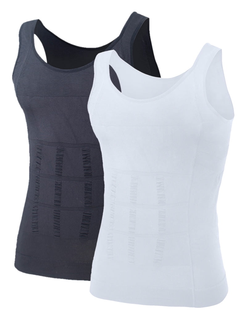 Toptie Men's Slimming Body Shaper Compression Shirt, Shapewear Sculpting  Vest Muscle Tank-2 Pack Gray/White-XXL 