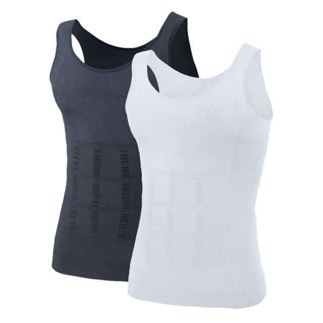 TOPTIE Men's Slimming Body Shaper Compression Shirt, Shapewear Sculpting Vest Muscle Tank-2 Pack Gray/White-XXL