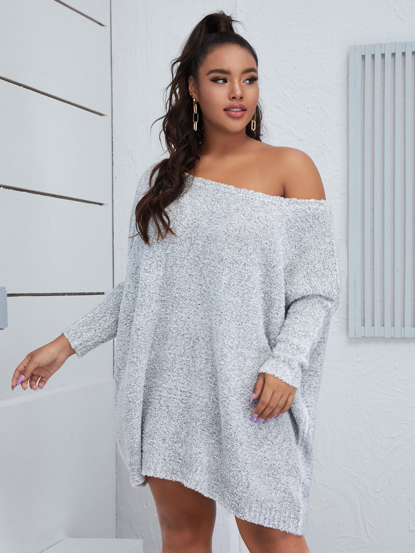 Women's Pluss Size Asymmetrical Neck 