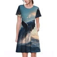 thumbnail image 1 of Xecao Baleine Dansante pour Femmes Été Robe Midi à Manches Courtes avec Poches Robe Décontractée T-Shirt Fluide Robe de Plage, 1 of 6