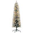 thumbnail image 1 of HOMCOM 6 Foot Snow Flocked Artificial Pencil Christmas Tree with Lights, 1 of 10